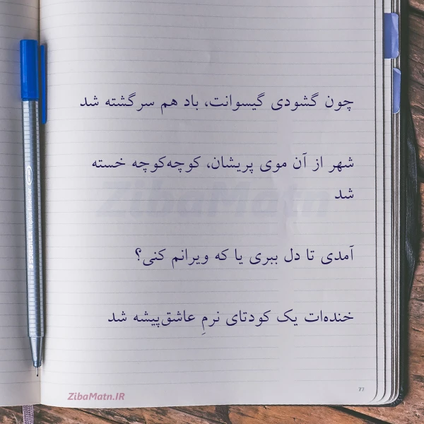 عکس نوشته چون گشودی گیسوانت باد هم سرگشته