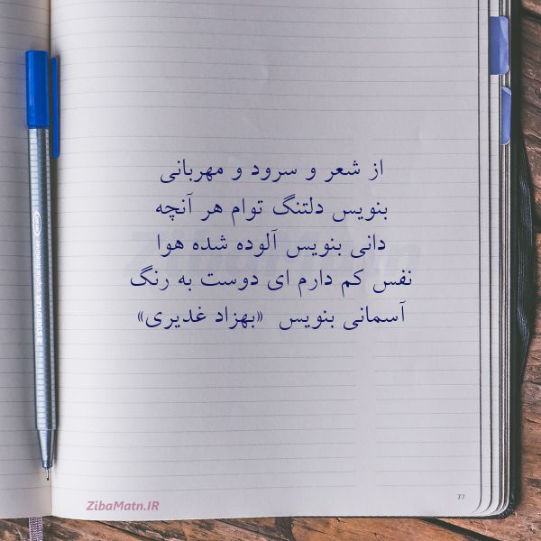عکس نوشته بهزاد غدیری از شعر و سرود و مهربانی بنویس