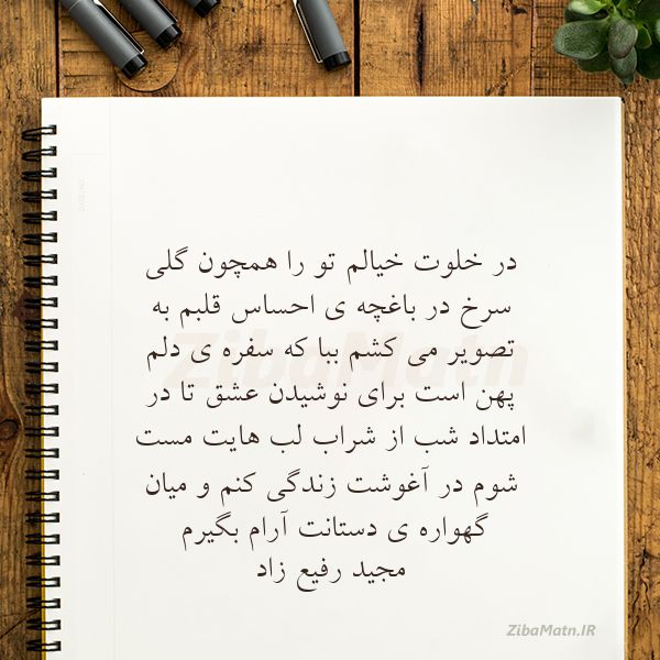 عکس نوشته مجید رفیع زاد در خلوت خیالم تو را همچون گلی